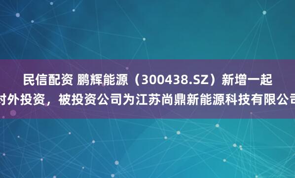 民信配资 鹏辉能源（300438.SZ）新增一起对外投资，被投资公司为江苏尚鼎新能源科技有限公司